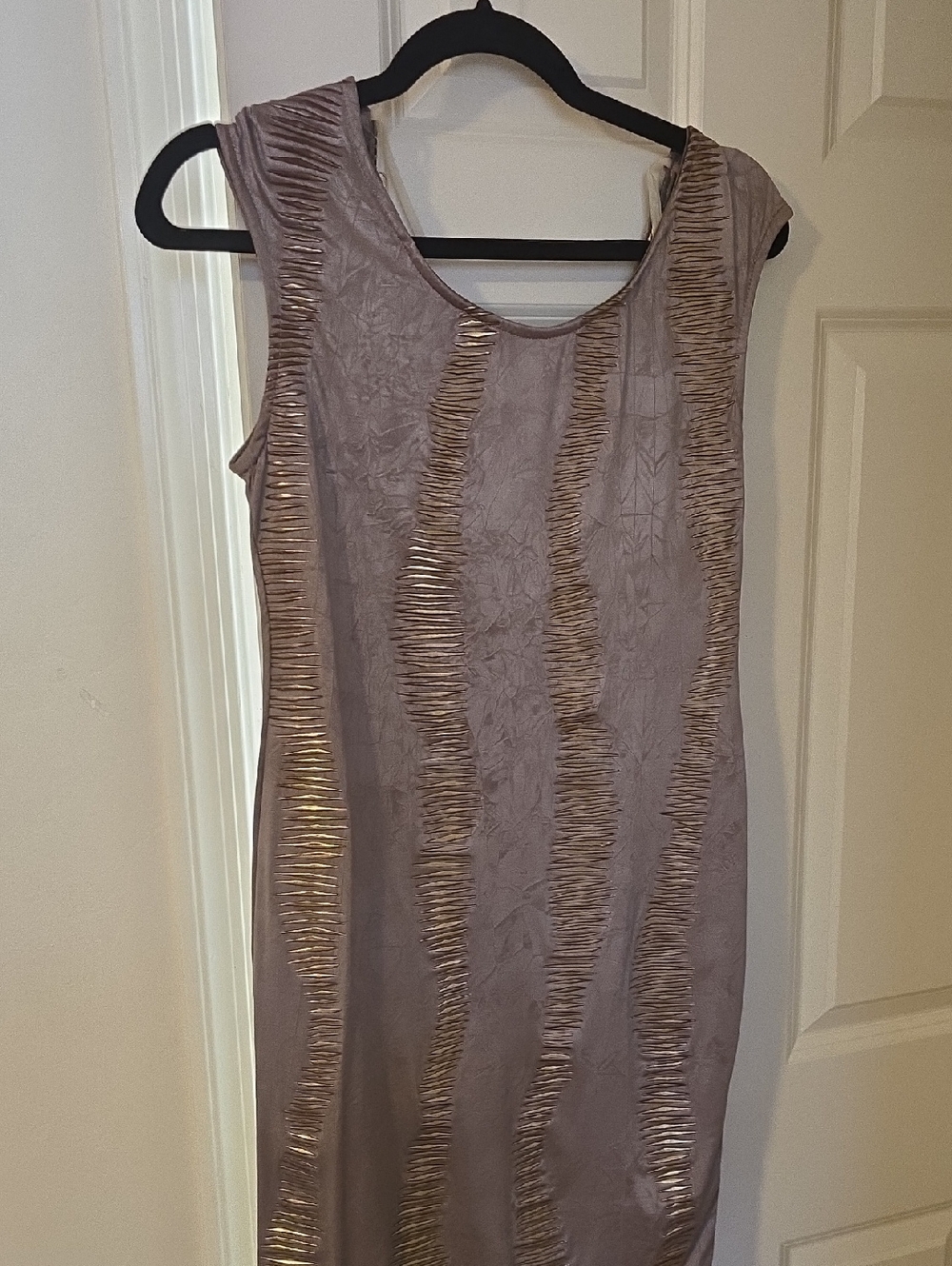 2 BEBE Sleeveless Taupe Dress with Gold Accent Stripes NWT